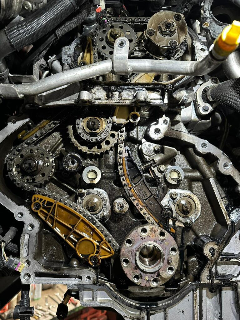 Land Rover 2.0 Ingenium diesel timing chain system showing chains, guides and tensioners